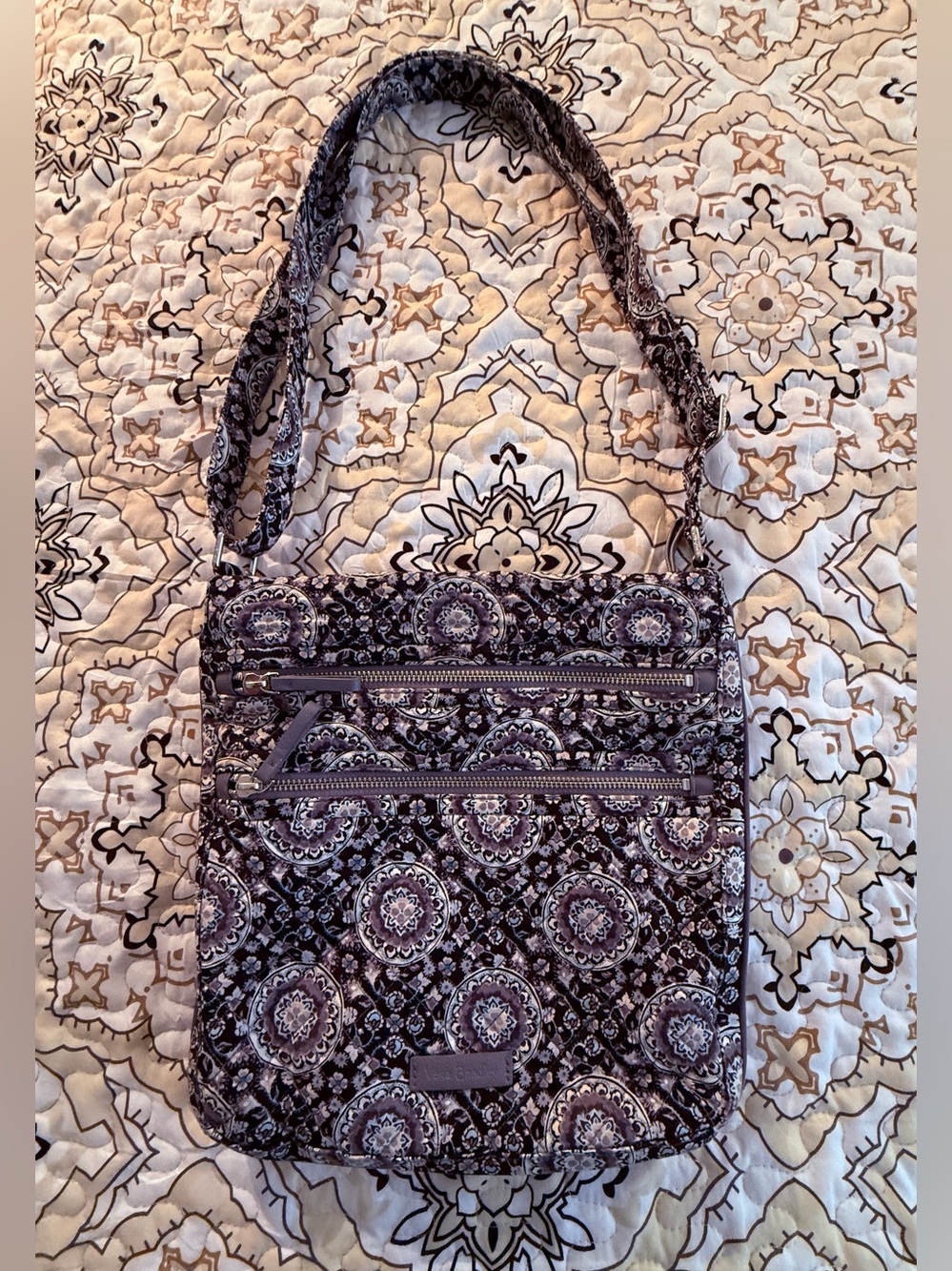Vera Bradley Quilted Crossbody in Black and Cream Paisley